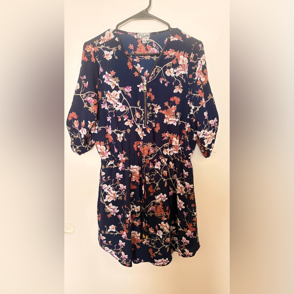J for Justify Navy Floral Zip-Front Blouse